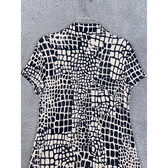 Chico's Travelers Dress Womens 1 Black Off White Button Up Short Sleeves Casual - Picture 6 of 13